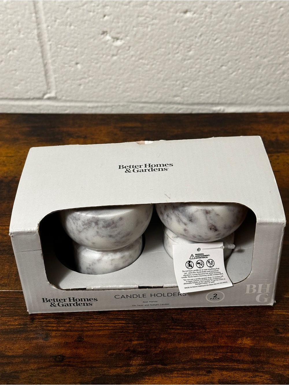 Better Homes And Gardens White and Gray Marble-Effect Candle Holders (Set of 2)